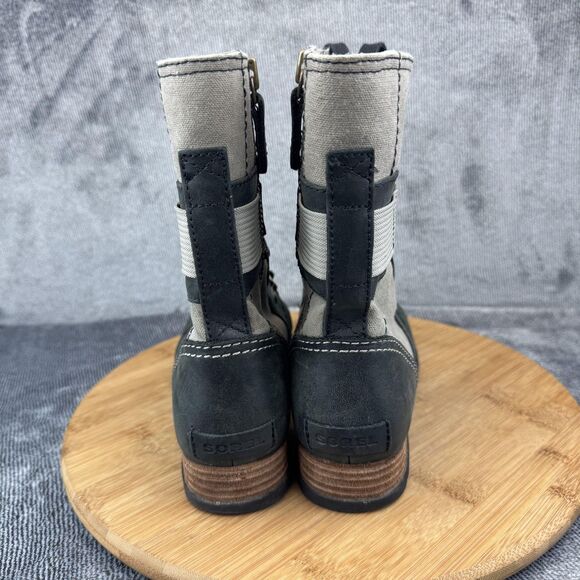 Sorel Boots Womens Size 7.5 Black Gray Major Lace Side Zip Combat Moto Ankle - Picture 4 of 9